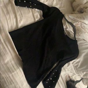 Black shirt with small pearl detail